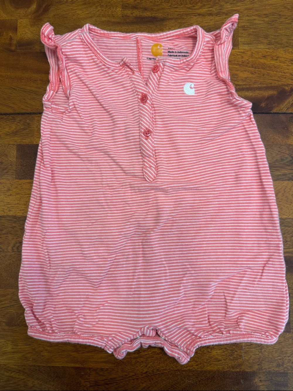 Carhartt Pink and White Striped Baby Romper